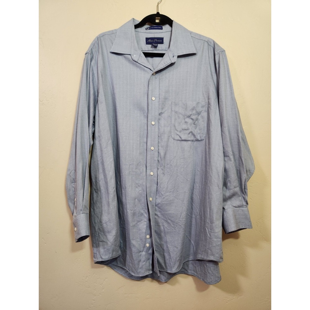 Alan Flusser Blue Button Down Shirt Mens Size 17 32/33 Long Sleeve Business Work